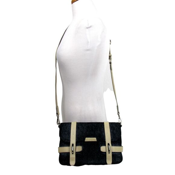 OLIVIA HARRIS BLUE IVORY GENUINE LEATHER FLAP SHOULDER BAG CROSSBODY HANDBAG - Picture 2 of 10